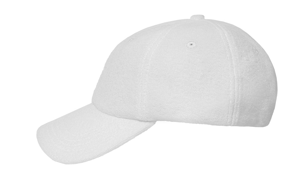 "terry cloth cap", "organic cotton", "moisture-wicking", "breathable", "adjustable", "white", "casual", "versatile", "premium", "quality"